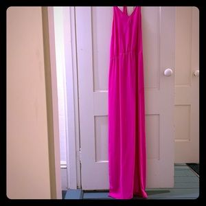 100%silk maxi dress hot pink